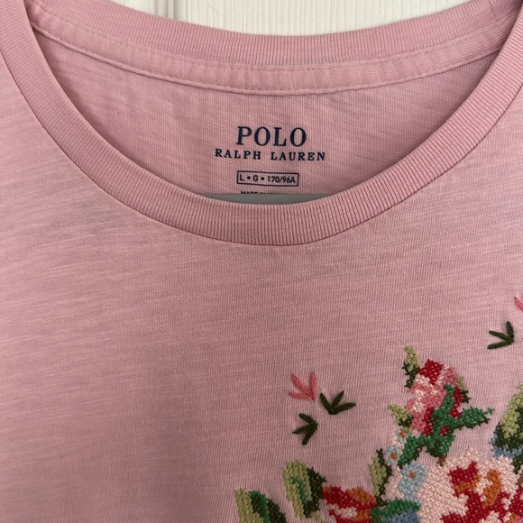Polo Ralph Lauren Pink Cross Stitch Floral Short Sleeve Cotton Shirt Size Large - Picture 3 of 9